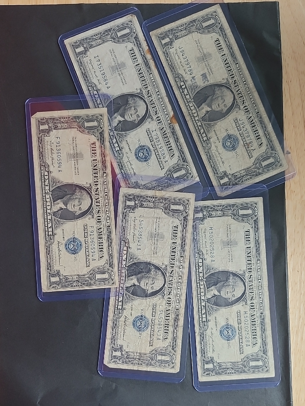 Vintage U.S. Silver Certificate One Dollar Bills - Blue Seal 1957 Five In Total